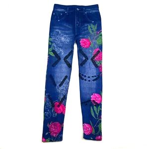 Leggings Colorful Ripped Embellished Flowers